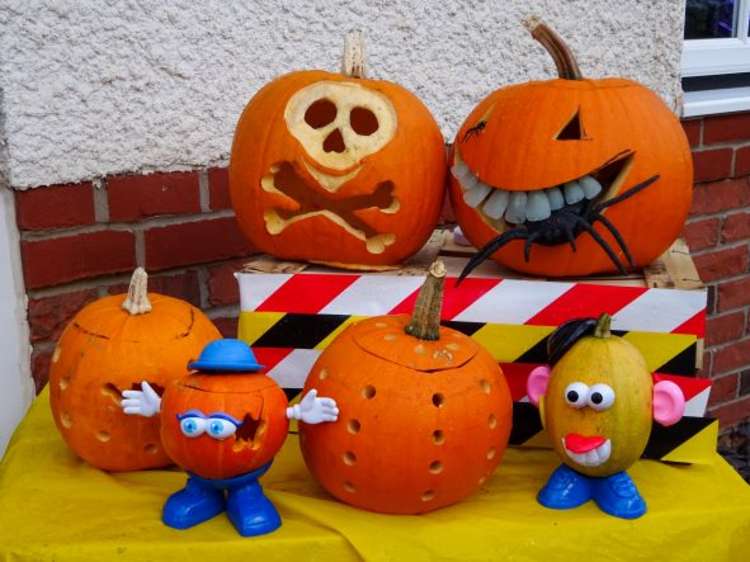 Carved pumpkins outside a house on Teal Way in Wistaston.