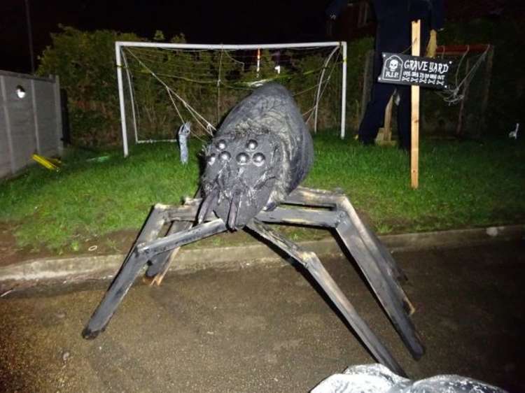 A giant spider outside a house on Prunus Road in Crewe.