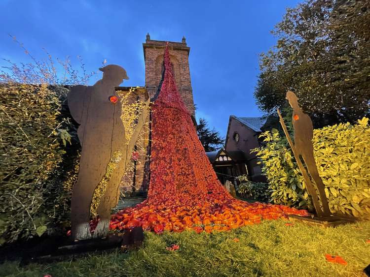 Remembrance Day Ribbon of Poppies at St. Mary's Wistaston (All photographs supplied with permission by 35th South West Cheshire Scout Group).