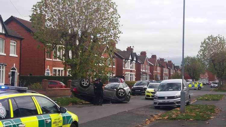 The Ford car was flipped onto its roof in Lunt Avenue today.
