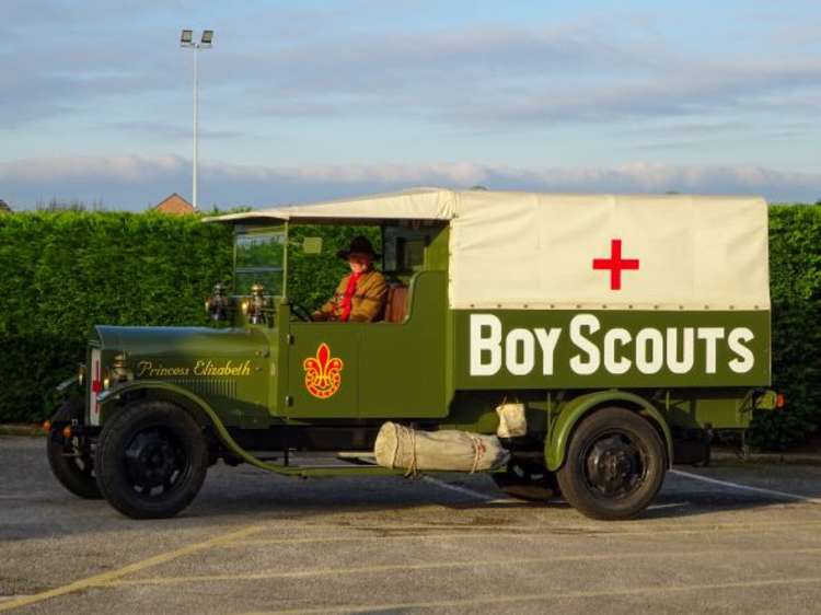 Gerald Newbrook displayed a replica World War I Boy Scout Ambulance at Wistaston.