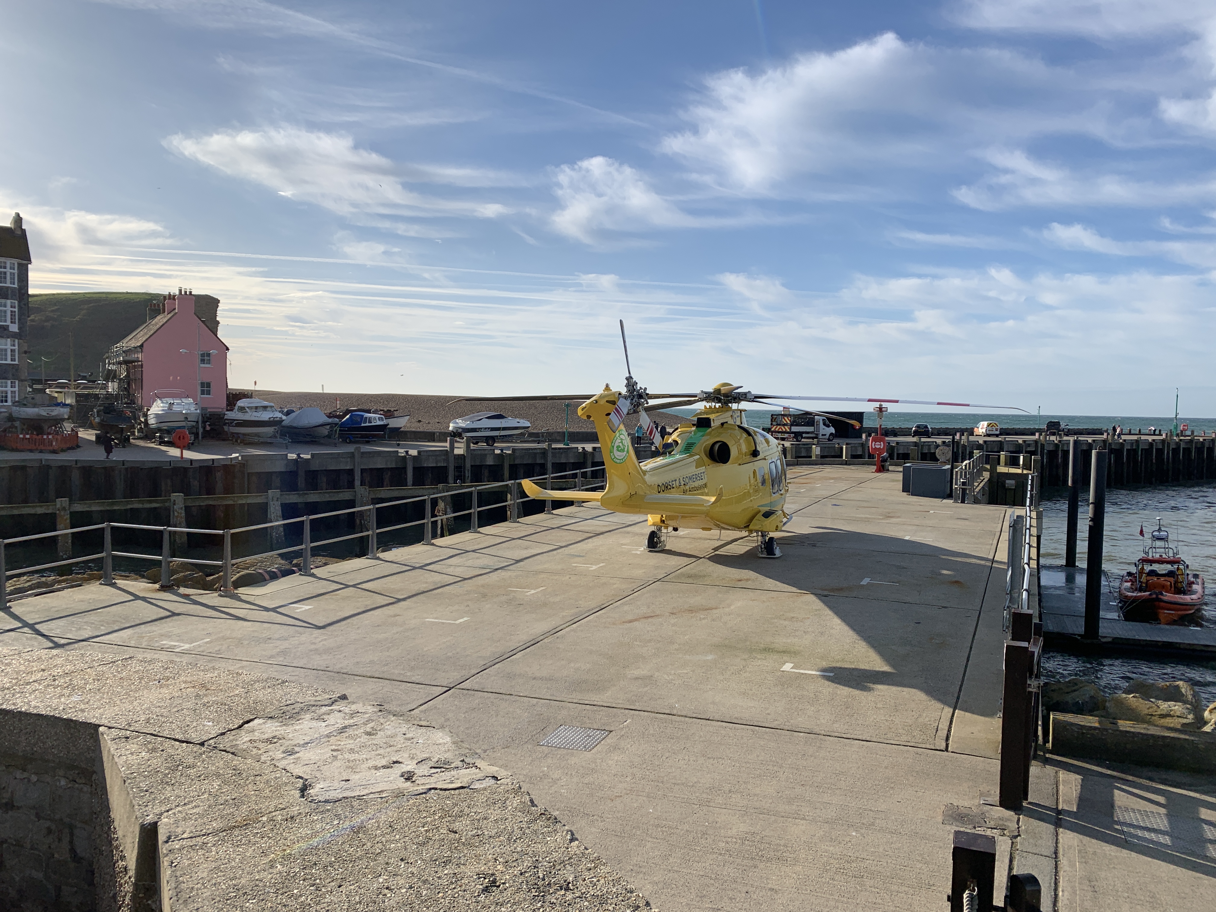 The air ambulance at West Bay on Monday