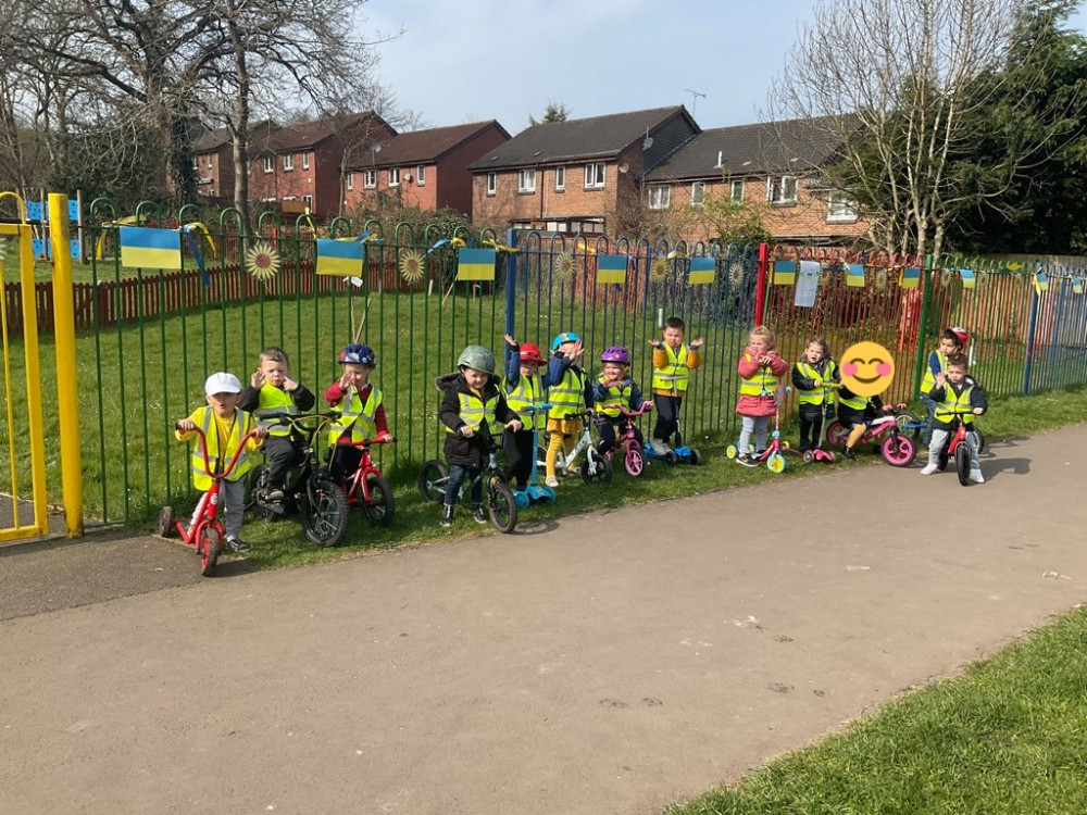 A joint effort from pupils at Cogan Nursery School, staff members and the local community raised more than £700 for the Ukraine crisis. (Image credit: Katy Smart/Cogan Nursery School)