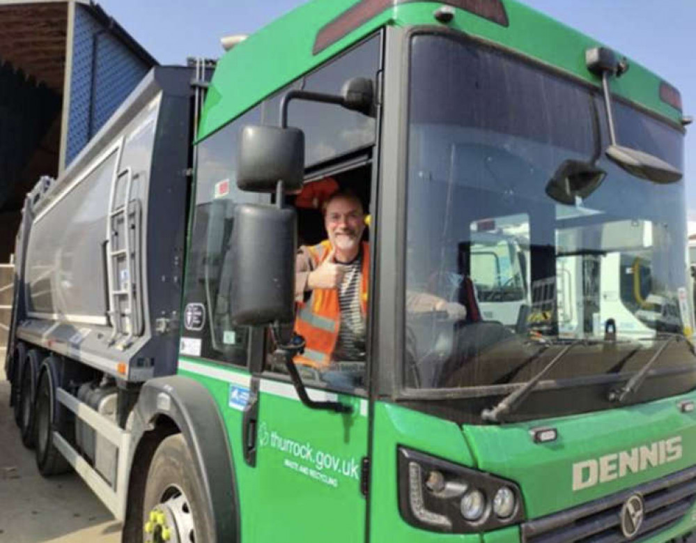 Cllr Andrew Jefferies behind the wheel of one of Thurrock Council's new waste collection vehicles.