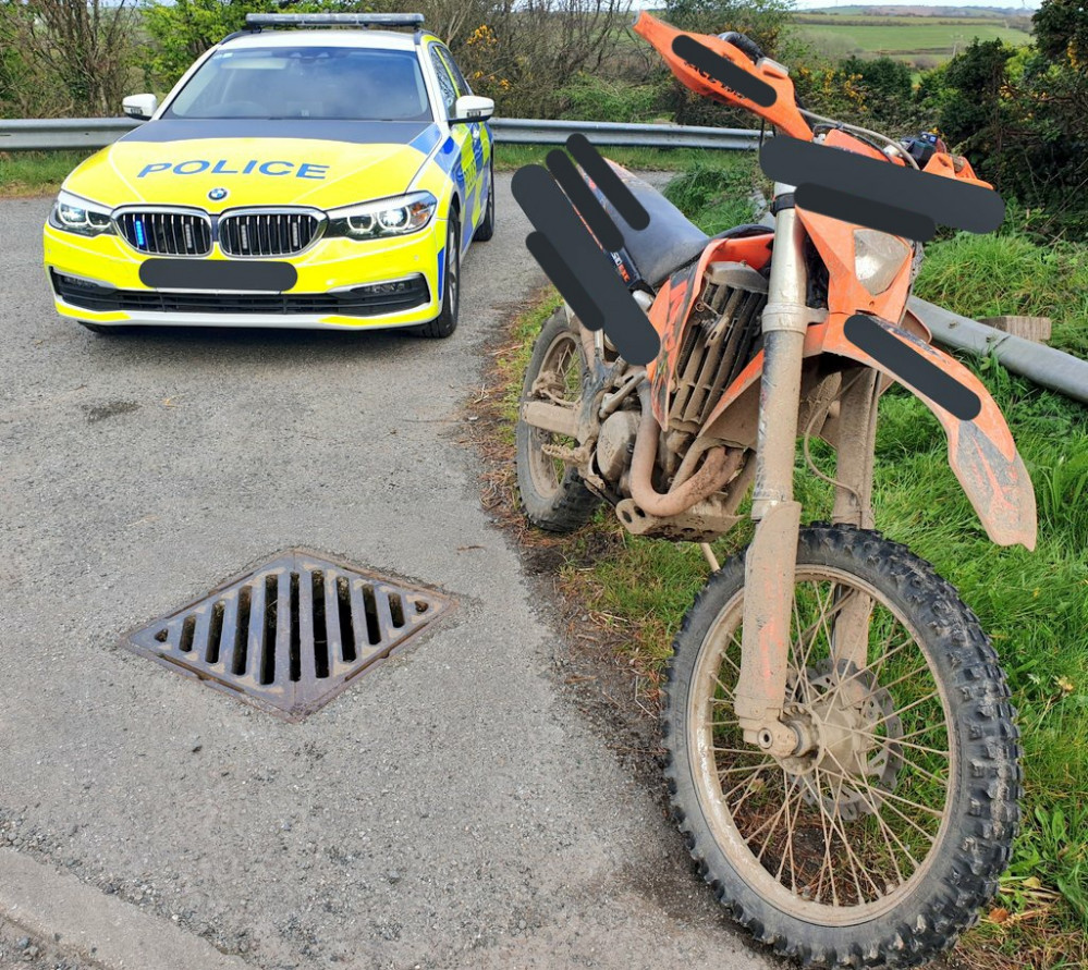 The uninsured rider was doing wheelies during the police stop. Credit: Devon and Cornwall Roads Policing Team.