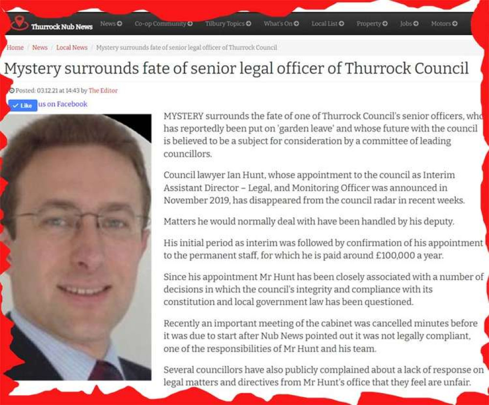 Nub News has chased Thurrock Council to reveal the circumstances behind Ian Hunt's departure.