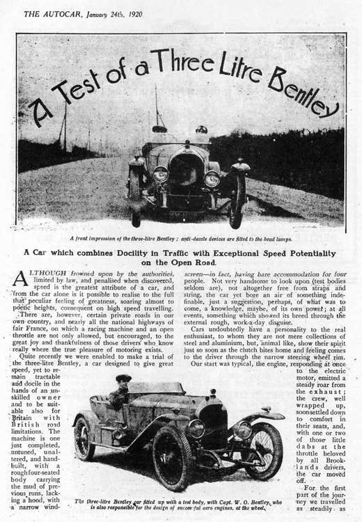Bentley Autocar review January 1920