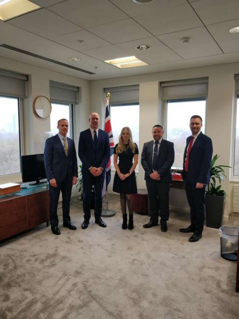 MP Kieran Mullan with Secretary of State for Justice Dominic Raab (far left) and Lissie Harper (centre).