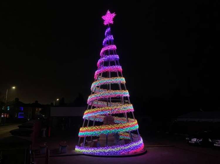 Oxley's Funeral Services have a giant spiral illuminated tree.