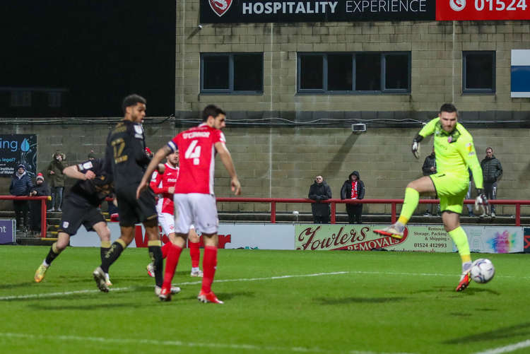 Chris Porter (partially hidden) headed Crewe level after the break (Picture credit: Kevin Warburton).