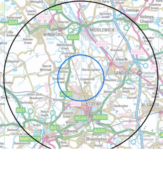 The 3km protection zone around the farm in Warmingham includes parts of north Crewe.