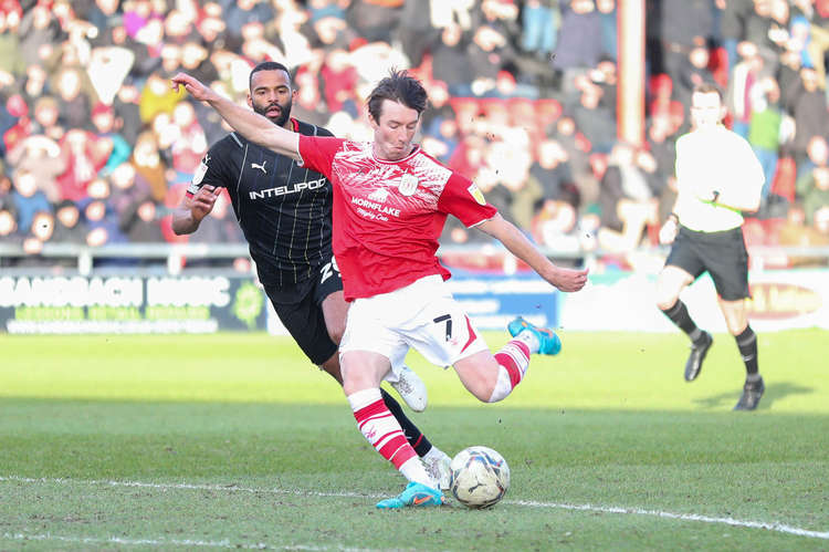 Chris Long goes for goal against Rotherham today  (Picture credit: Kevin Warburton).