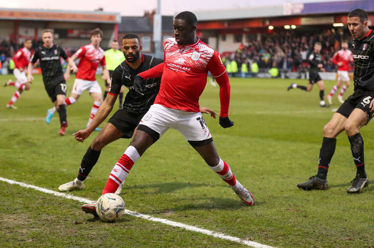 New signing Bassala Sambou made his Crewe debut in the closing stages  (Picture credit: Kevin Warburton).