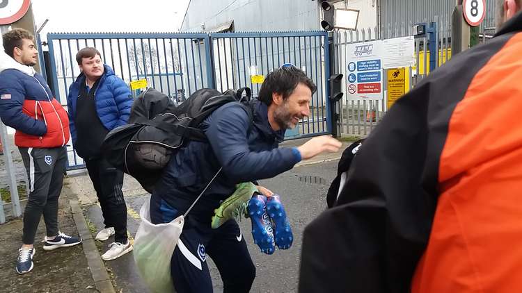 Portsmouth boss Danny Cowley heads for home after today's call-off at the Mornflake Stadium.