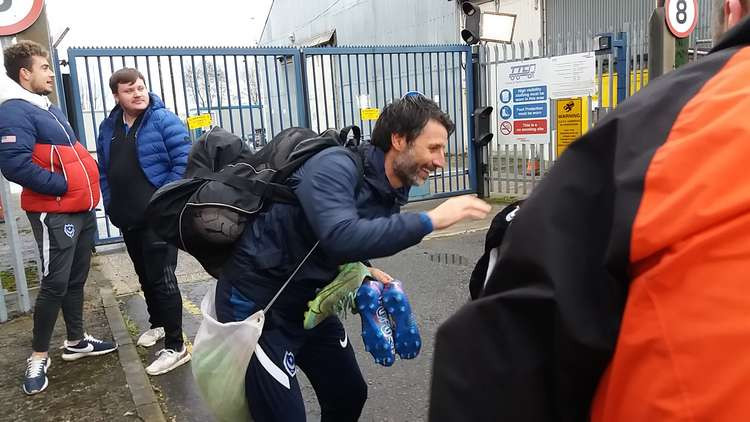 Portsmouth boss Danny Cowley heads for home after today's call-off at the Mornflake Stadium.