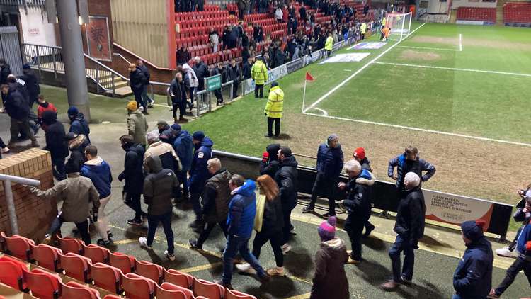 Crewe fans heading for The Main Stand exit.