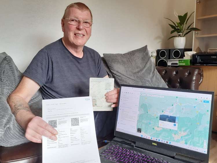 Steve with all his paperwork for his Ukrainian mercy trip