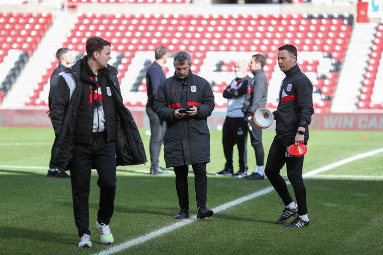 Alex Morris (right) is Crewe's new assistant manager, while Kenny Lunt (centre) takes over as player development manager (Picture credit: Kevin Warburton).