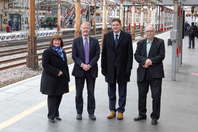 Cllrs Janet Clowes, Sam Corcoran, Craig Browne and Rod Fletcher at Crewe station earlier this month showing their support.