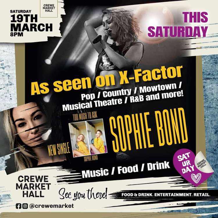 Sophie Bond live at Crewe Market Hall this Saturday.
