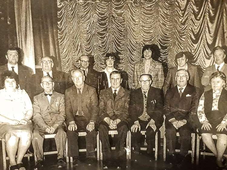 (1978 approx) Back row, from left, Archie Payne, Fred Blount, Bill Coleman, Dave Parker, Ken Kirkham, Bill, Pete Parker. Front row, Betty Upton, Frank Moses, Alec Crum  Charles Garatt (works manager), Jack Oakes, Tom Bache, Betty Parker.