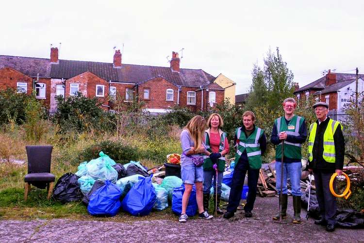 Crewe Clean Team clearing rubbish off the site in 2017.