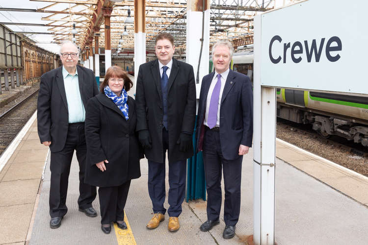 Councillors at Crewe Train Station to back the town's GBR bid last week.