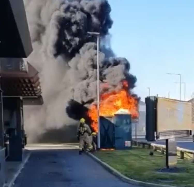 Firefighters tackle the blaze at McDonalds in Dunwoody Way (Picture: Cheshire Fire and Rescue).