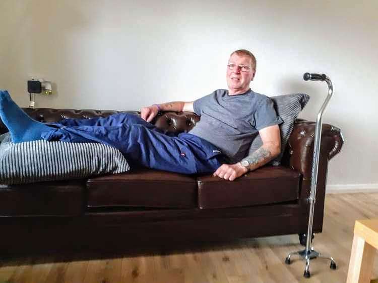 Stephen Bratherton resting in his home after the first mission to Ukraine.