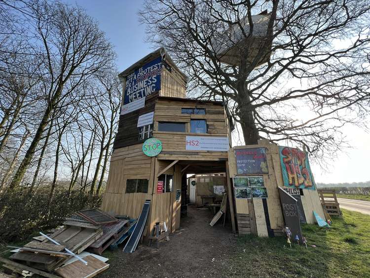 The HS2 protest at Bluebell Wood, Staffordshire. (Picture credit: LDRS)