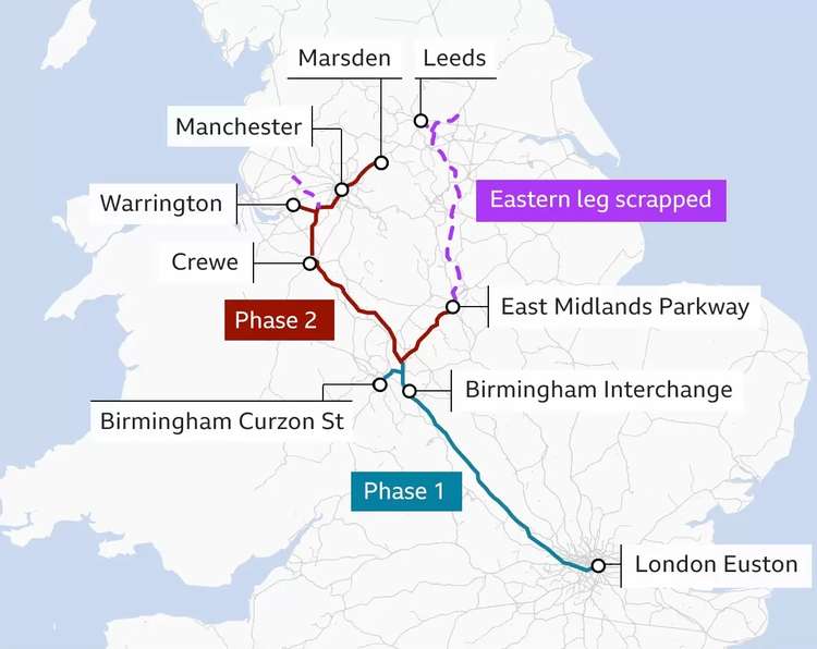 The planned HS2 UK route, including Crewe. (Picture credit: Department for Transport)