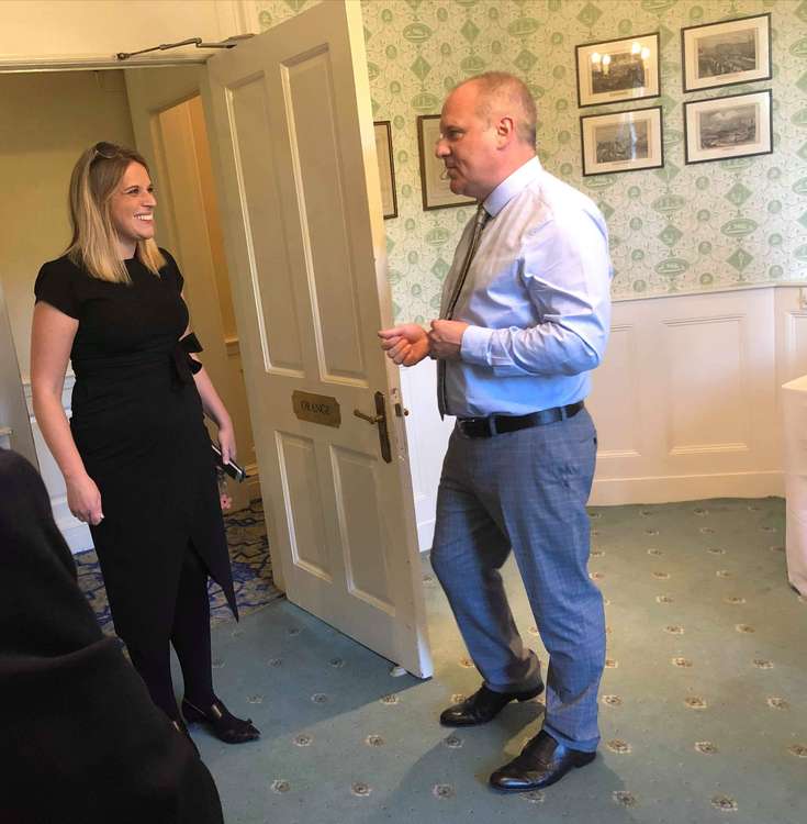 Tony Birchall greeting local MP Laura Smith at SCK's official launch in 2019. (Picture Credit: Tony Birchall)