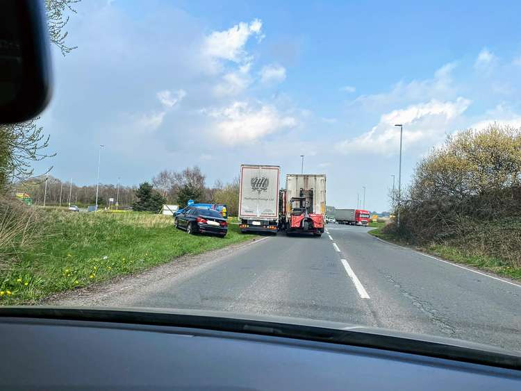 A lorry has broken down on the A531 Newcastle Road.