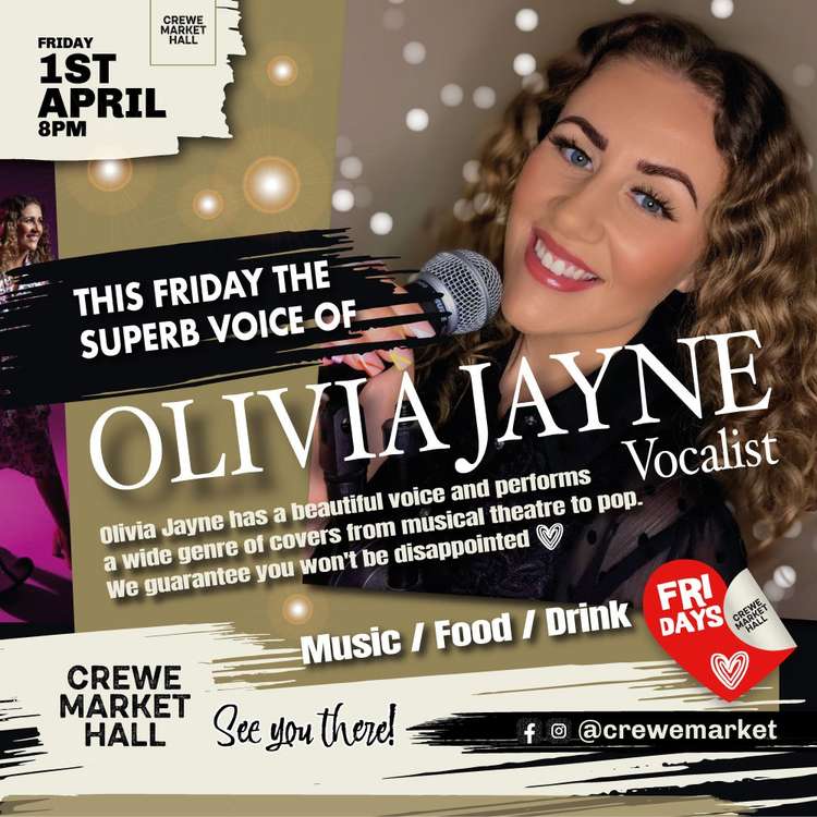 Olivia Jayne will be at Crewe Market Hall this Friday.