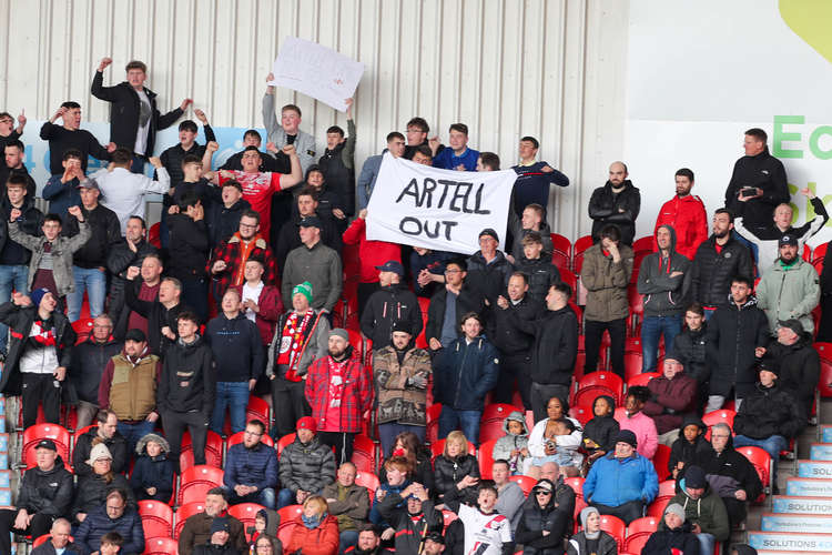 Alex fans unveiled banners at Doncaster calling for Dave Artell to be sacked (Picture credit: Kevin Warburton).