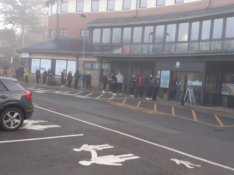 Queues today in Alsager at Cedars Medical Centre waiting for their booster jab