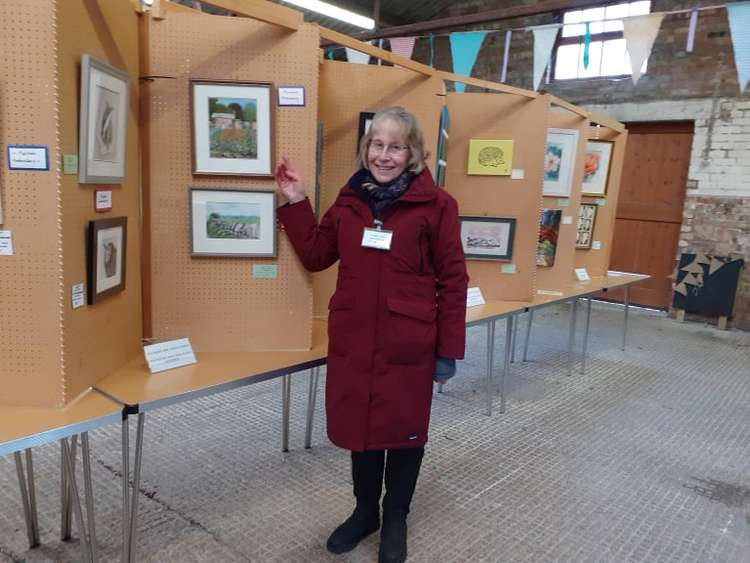 Alsager Art Club member, Chris Clowes with some of her work..