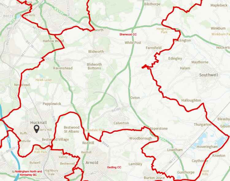 The map shows how the constituency of Sherwood will look if the proposals are approved.