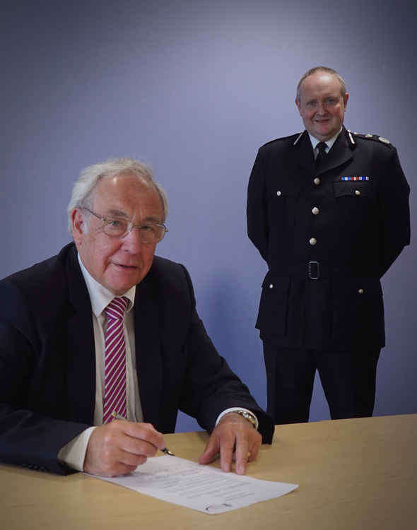 New PCC John Dwyer alongside Cheshire Constabulary's chief constable Mark Roberts.