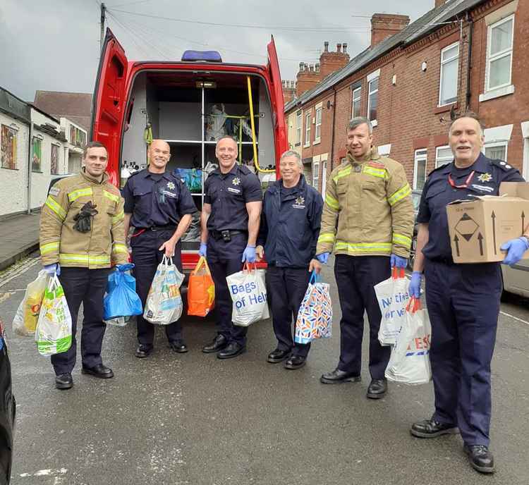 Firefighters from Hucknall Fire station collect and deliver donations on a weekly basis. Photo courtesy of Hucknall Food Bank.