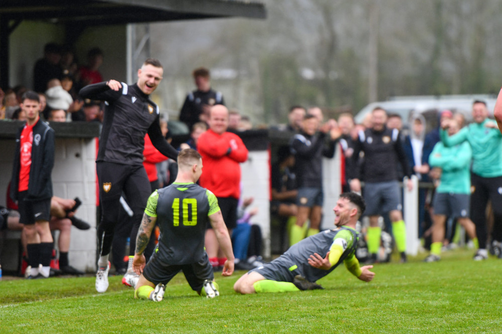 Falmouth Town secured their first league championship for 22 years after winning 3-2 at local rivals Penryn Athletic on Good Friday. Credit: Falmouth Town FC.