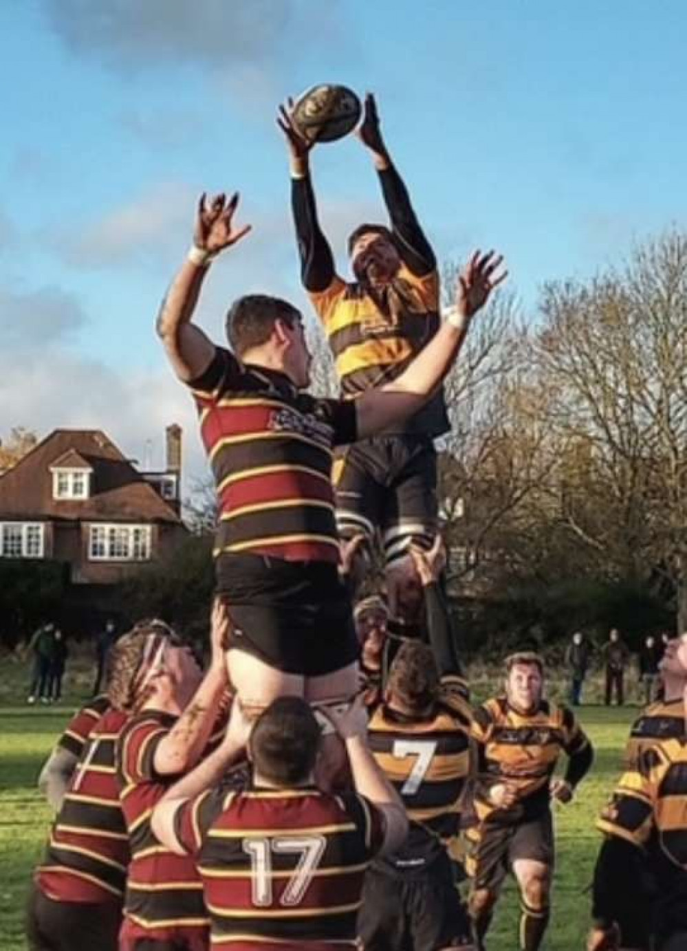 Letchworth beat Hampstead 45-12 with convincing performance on the famous health. PICTURE: Joe Allison climbs high to take the lineout for Mongston's try on Saturday. CREDIT: Adam Winwood