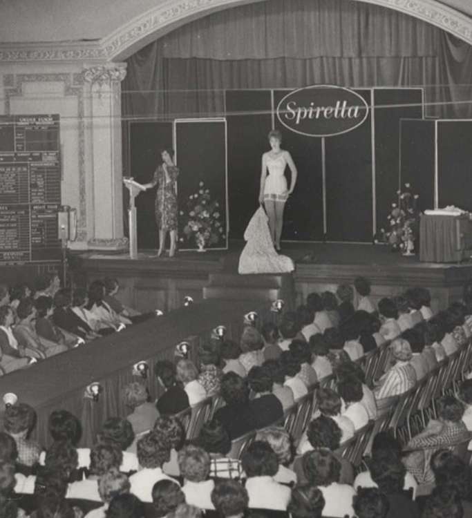 A photograph of a fashion show staged at the Spirella Building in the 1960s. CREDIT: North Herts Museum