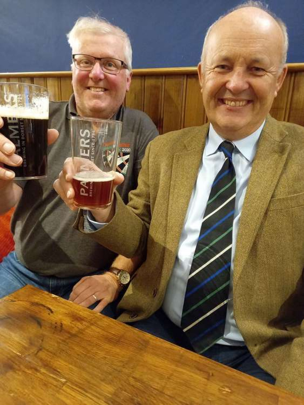 Dorchester Beerex chairman Ellis Ford with Cleeves Palmer of Palmers Brewery