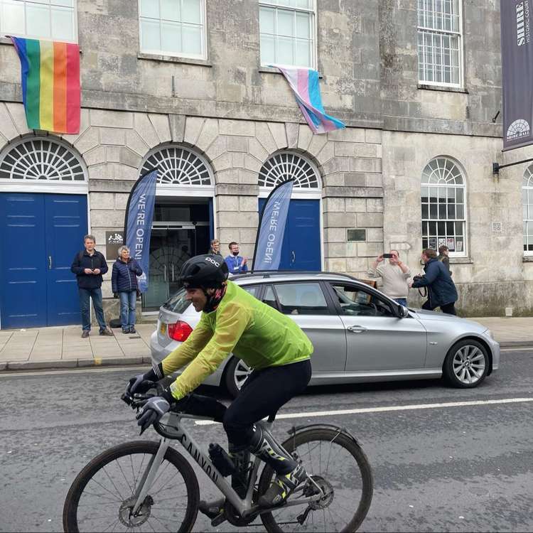 Tom Daley cycles through Dorchester (Image: Shire Hall Historic Courthouse Museum)