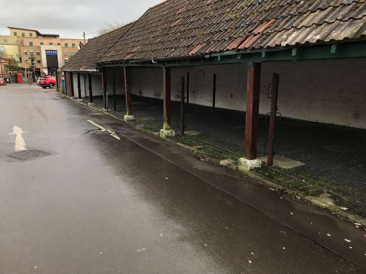 The Linneys at Dorchester's market site, once used for animals but now vandalised and run down