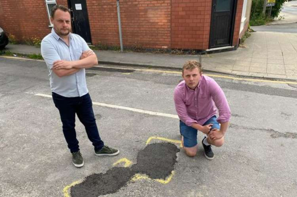 Councillors Jason Zadrozny and Tom Hollis highlight another 'botched job' using ViaFix in Ashfield. Photo courtesy of Ashfield Independents.