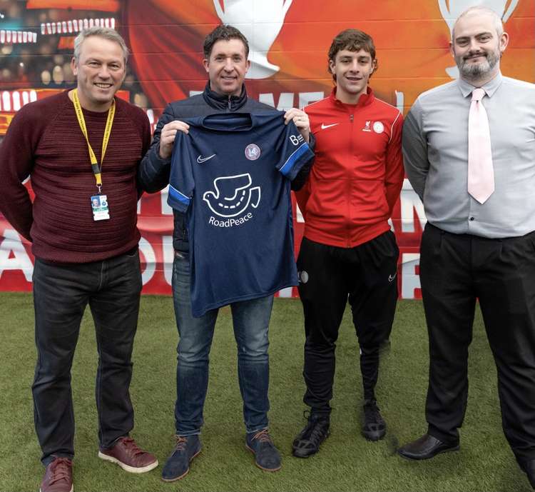 Paul Mountford from the Merseyside Road Safety Partnership, Robbie Fowler, competition winner Billy Eaglestone and Stuart Rigby from The Driving Academy. Credit: Dan Bentley Photography