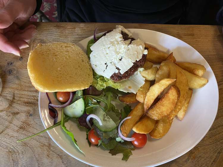 Lamb burger with tzatziki and feta cheese