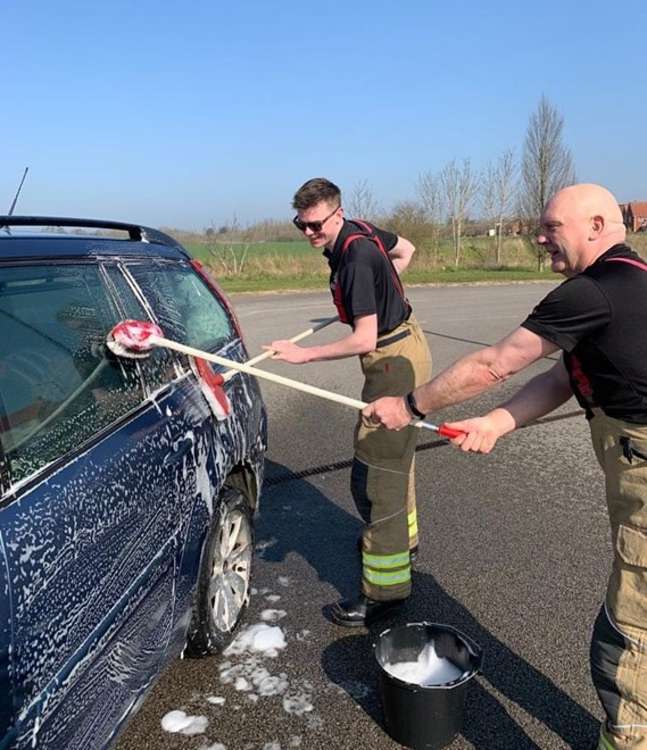 Hadleigh fire crew took part in charity car wash (Picture credit: Suffolk Fire and Rescue Service)